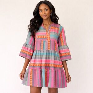 Mini Dress Tiered Small Easter Spring Boho Festival Bell Sleeve NWOT